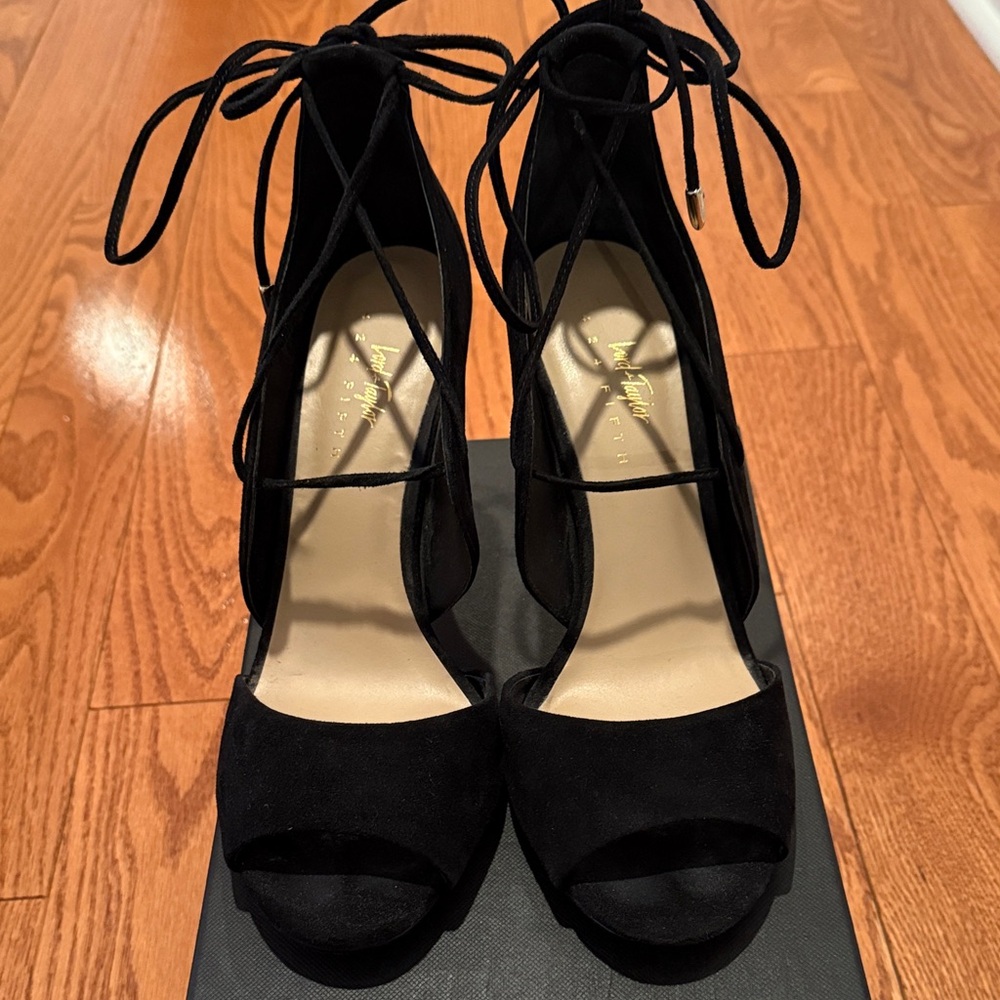 Lord & Taylor Black Suede Lace-Up Women's Heels 91/2